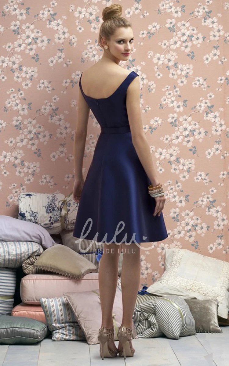 Satin A-Line Bridesmaid Dress with Bateau Neckline and Side Draping