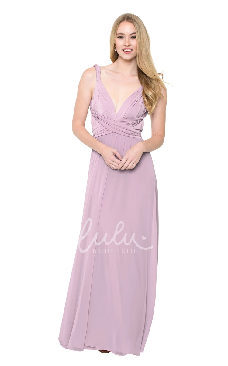 Strapped Ruched Chiffon Bridesmaid Dress Sleeveless Convertible Multi-Color