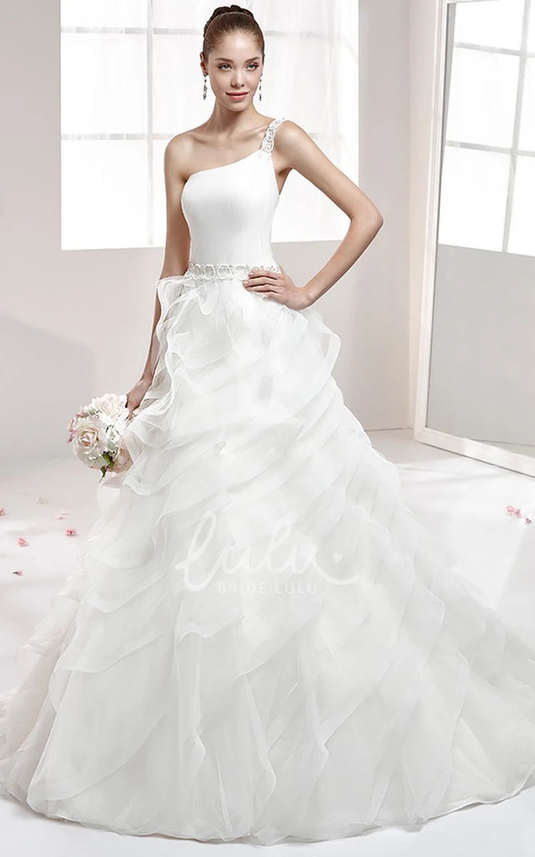 A-Line Wedding Dress with One Strap Pleating Beaded Belt and Ruffled Skirt