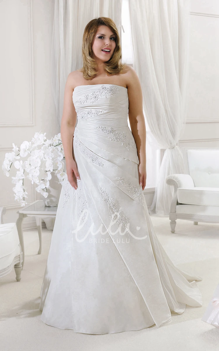 Strapless Sheath Dress with Ruched Bodice and Appliques Modern Bridal Dress