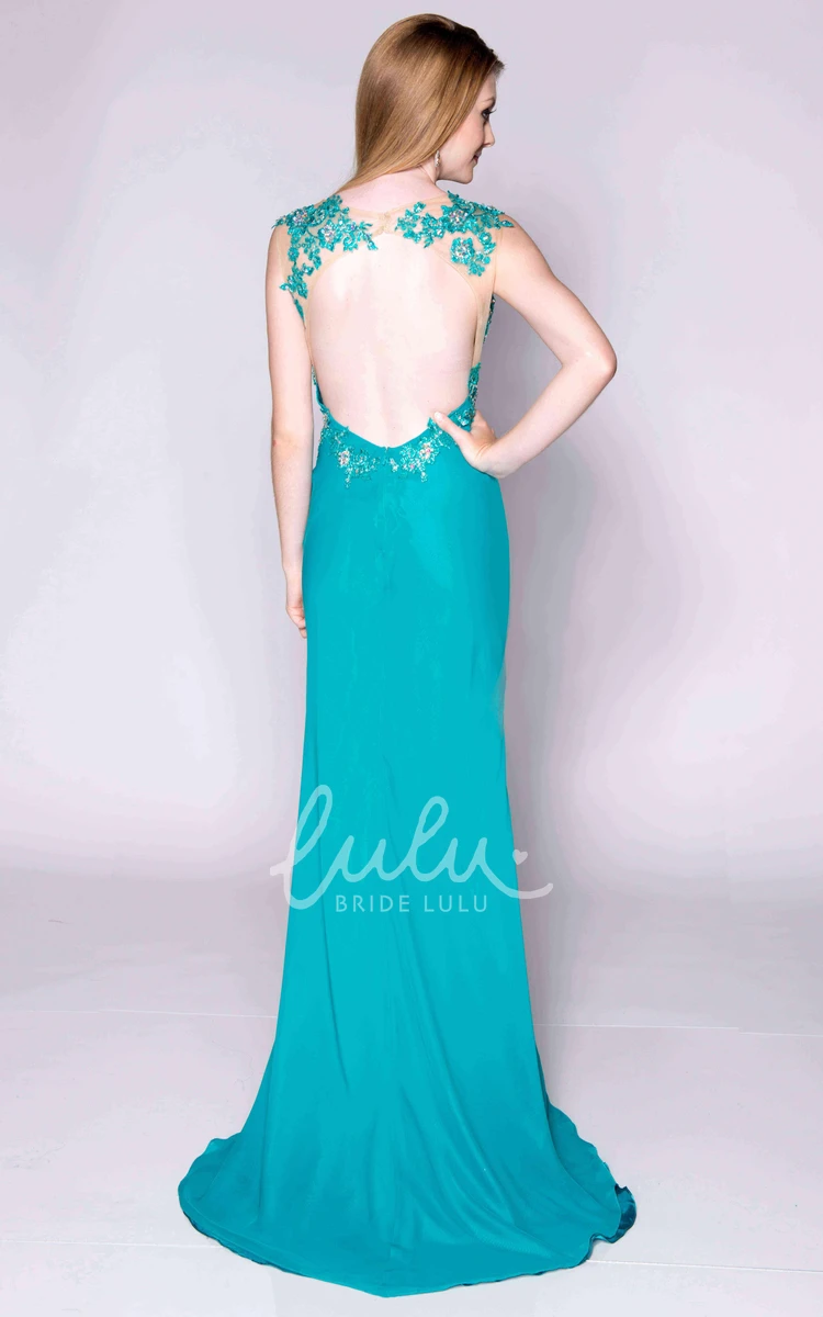 Sleeveless Lace and Jersey Prom Dress with Keyhole Back Unique Prom Dress 2025