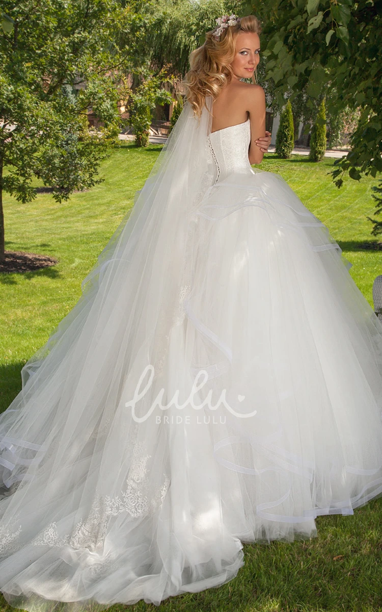 Floral Draped Tulle Wedding Dress with Corset Back Maxi Sweetheart Chapel Train