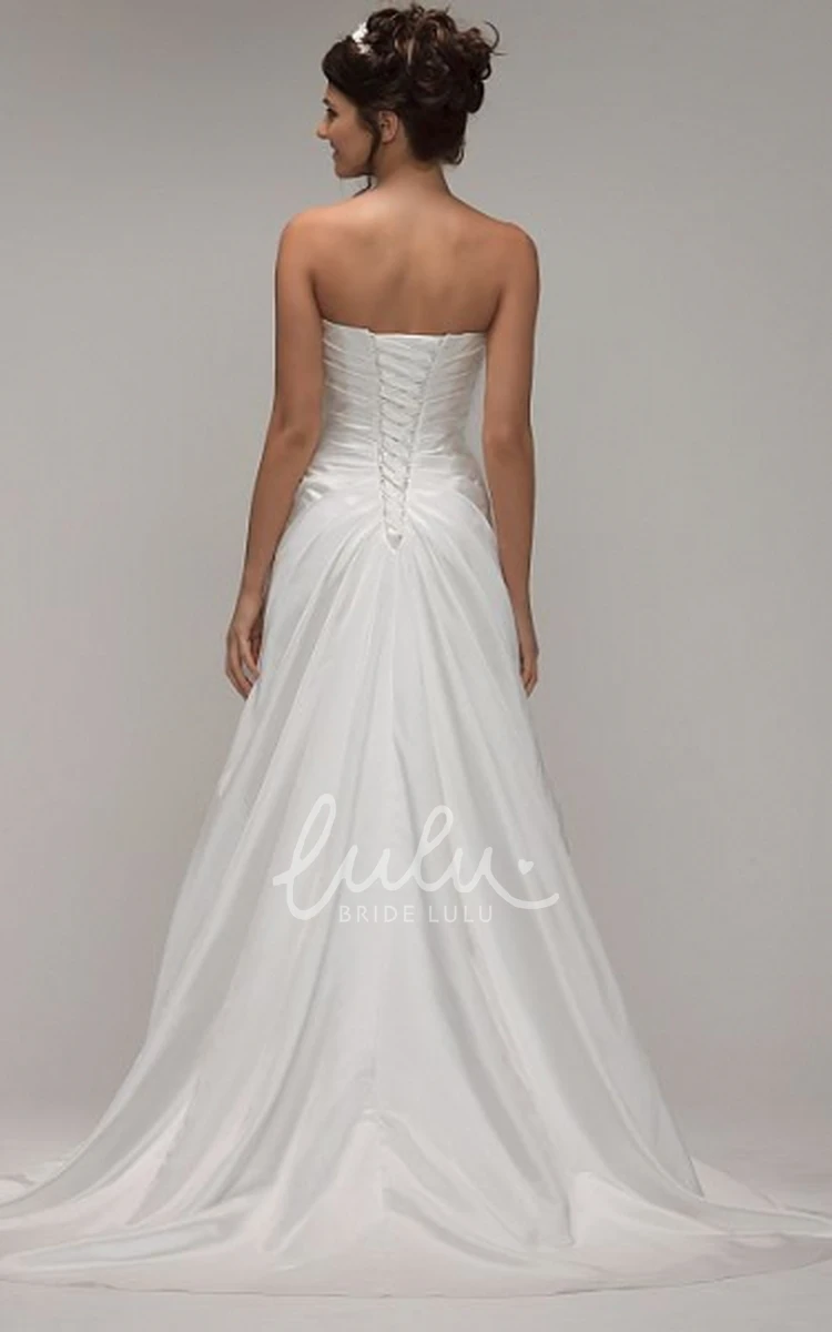 Strapless Maxi Satin Wedding Dress with Beading Broach and A-Line Cut