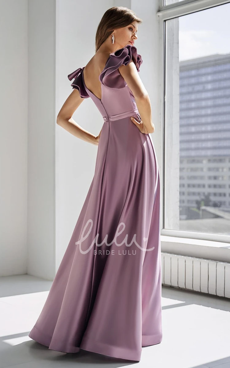 Satin A-Line Prom Dress with Ruching and Split Front in Modern Style