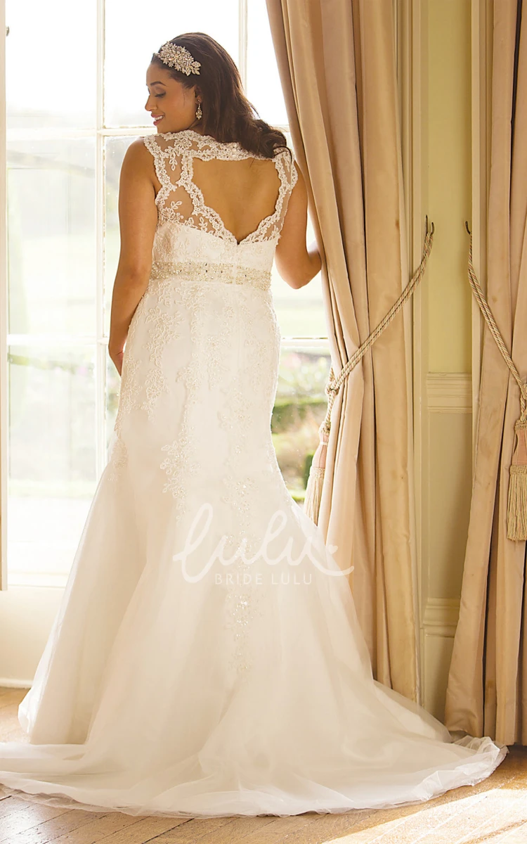 Jeweled Sleeveless Lace Scoop-Neck Plus Size Wedding Dress