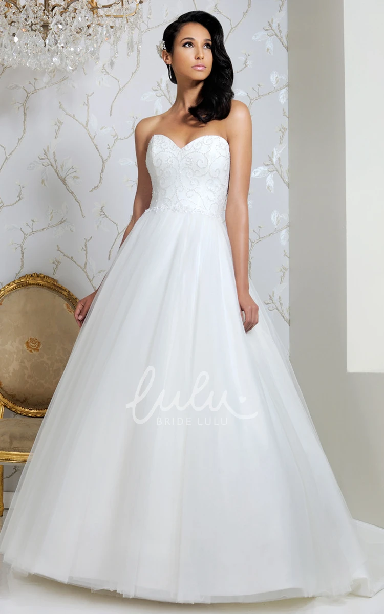 Maxi Beaded Tulle Sweetheart Wedding Dress with Court Train and Lace-Up