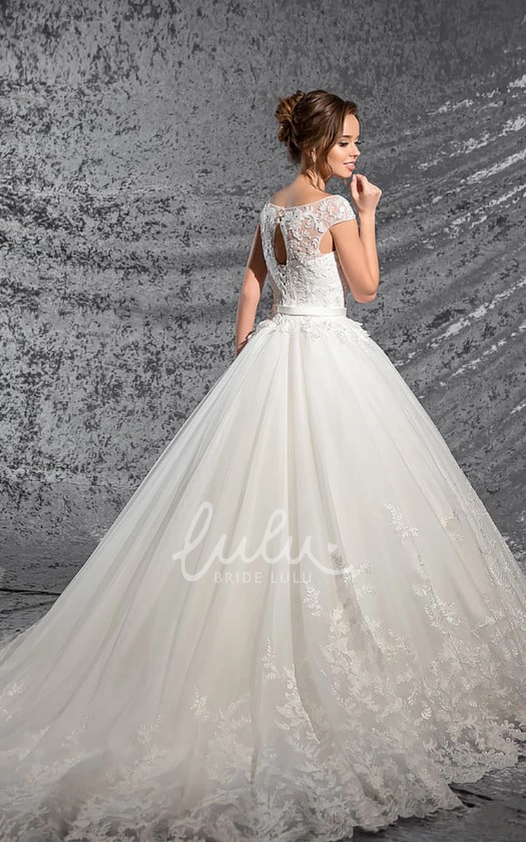 V-Neck Lace Applique Ball Gown Wedding Dress