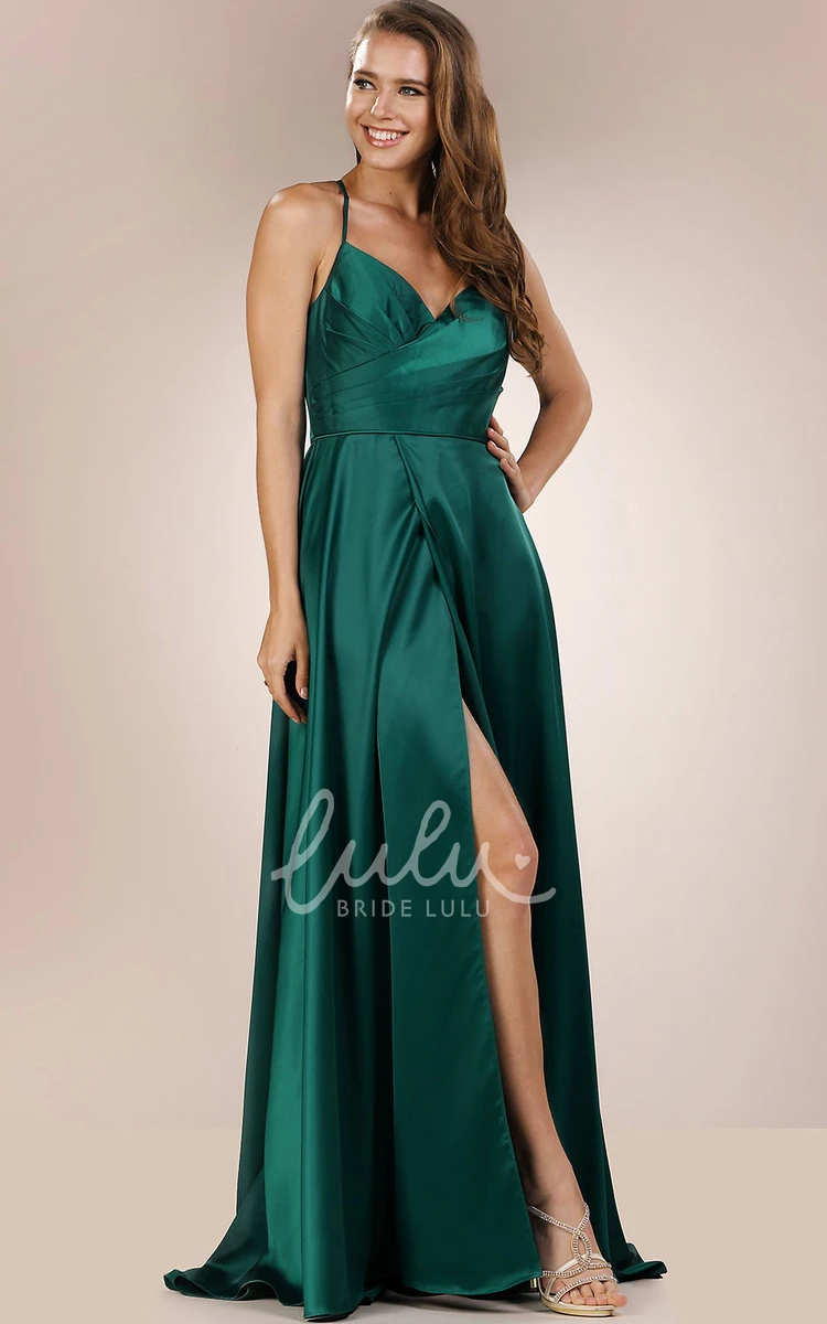 Satin Split Front A Line Prom Dress Modern & Sophisticated