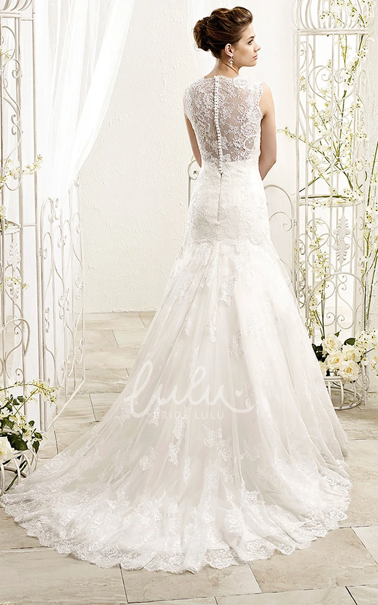 Sleeveless Lace A-Line Wedding Dress Floor-Length V-Neck with Pleats