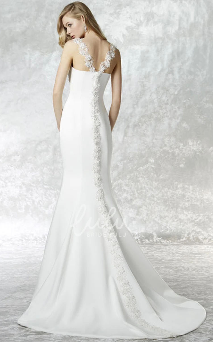 Satin Appliqued Wedding Dress with Straps and Court Train