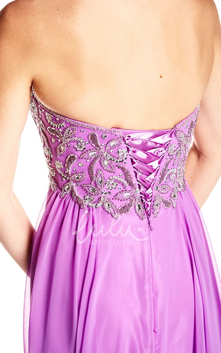 Beaded Chiffon Prom Dress with Brush Train Strapless Halter