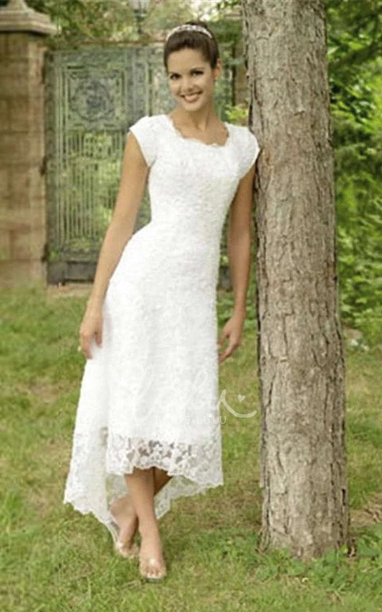 Scoop Neck Lace A-Line Wedding Dress with Zipper Closure