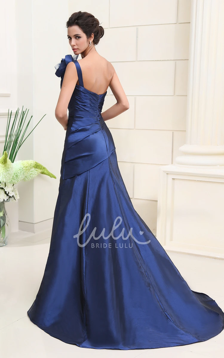 One-Shoulder Dress with Flower and Side Gathering Classy Bridesmaid Dress