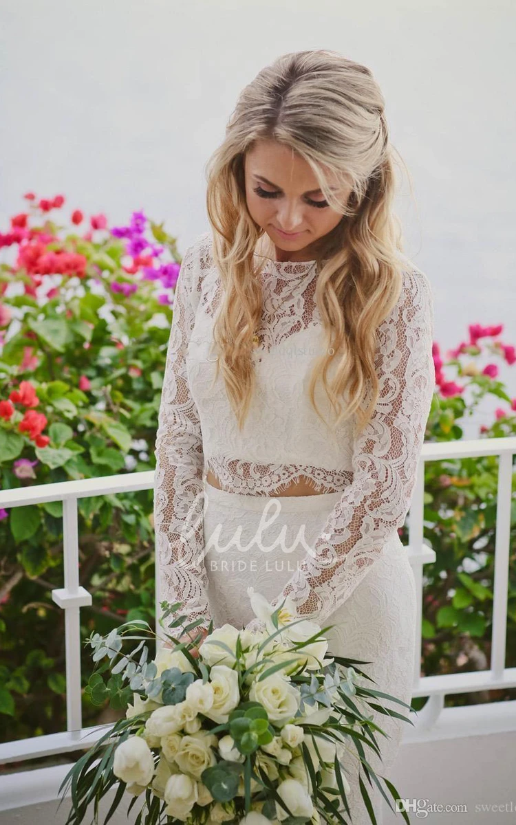 Bohemian Lace Two-Piece Floor-length Wedding Dress Long Sleeve