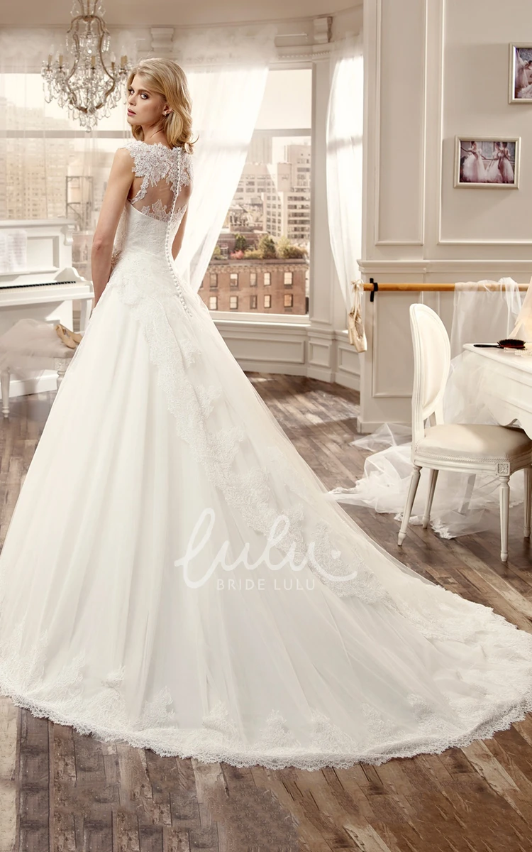 Sleeveless Court Train Wedding Dress with Appliques