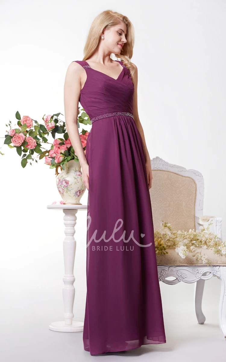 Chiffon Formal Dress with Beading Waist V-neck Sleeveless Graceful