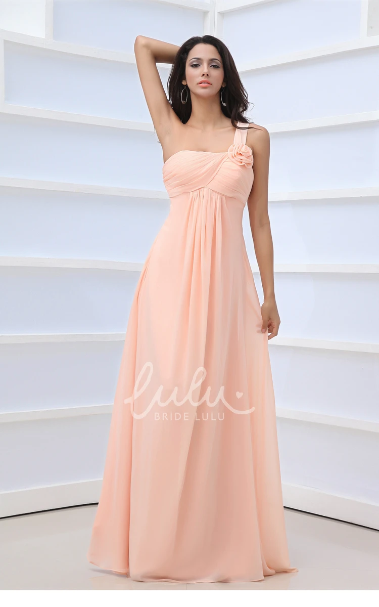 Floral Single Strap Chiffon Bridesmaid Dress Empire Criss-Cross Draping Gown