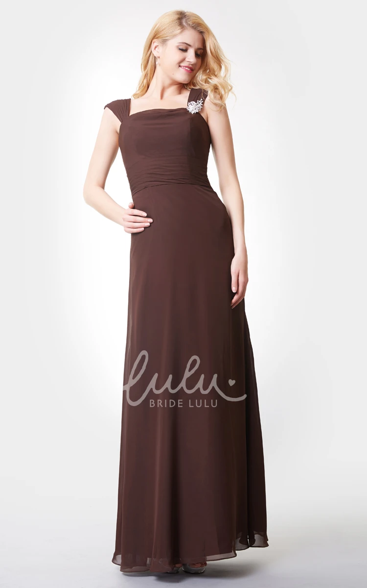 Crystal Detailed A-line Chiffon Bridesmaid Dress with Straps Long & Flowy