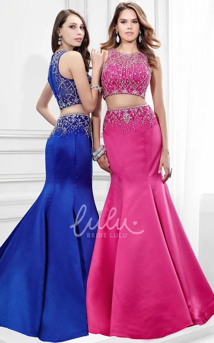 Mermaid Satin Prom Dress with Beaded Scoop Neckline Maxi Length