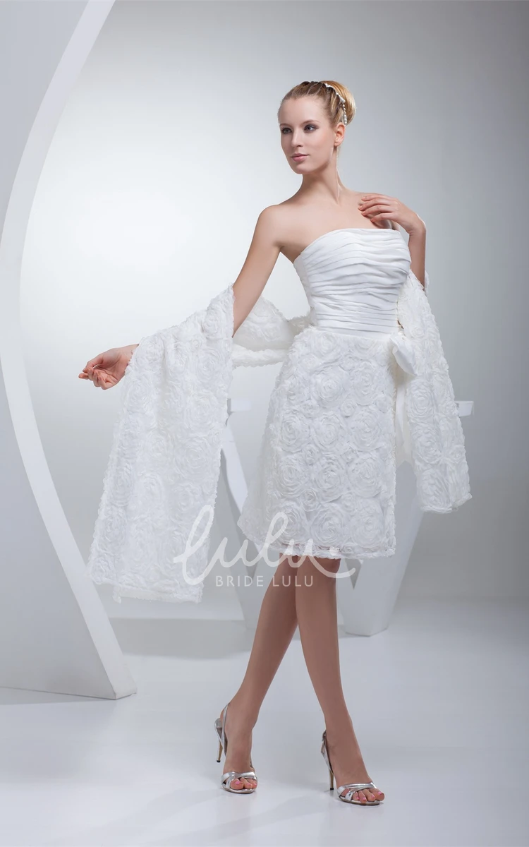 Appliqued Lace Formal Dress with Ruching Knee-Length Strapless Wrap