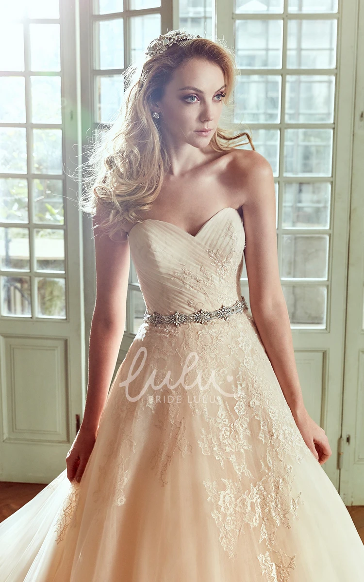 A-Line Sweetheart Wedding Dress with Beaded Belt and Pleated Bodice Elegant 2024 Bridal Gown