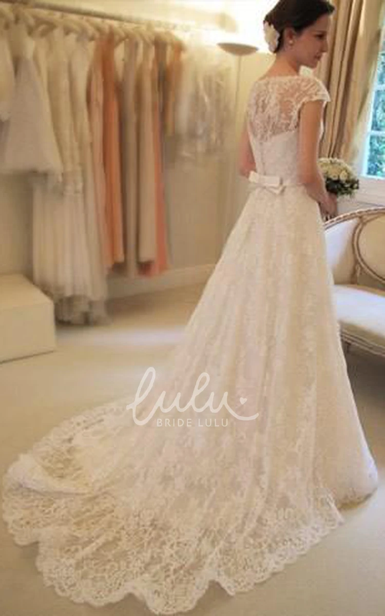 Court Train Lace Wedding Dress with Sleeveless A-Line Princess Cut