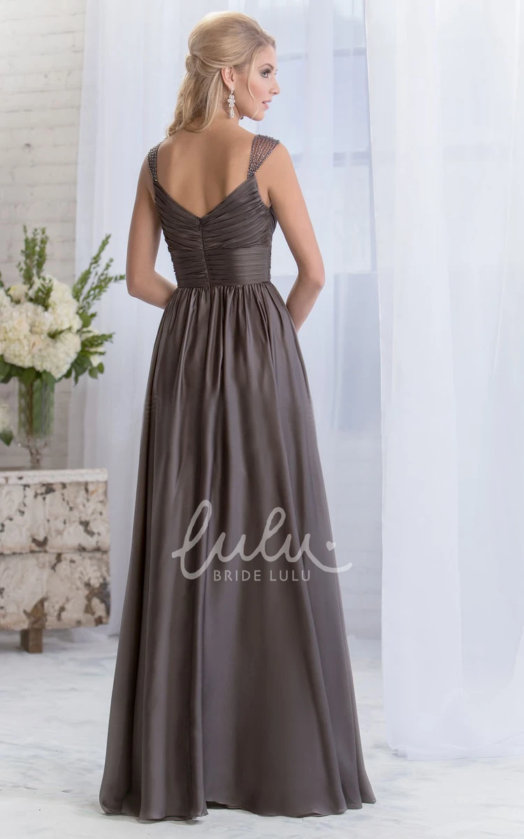 Cap-Sleeved Ruched A-Line Bridesmaid Dress with Beadings Elegant Bridesmaid Dress