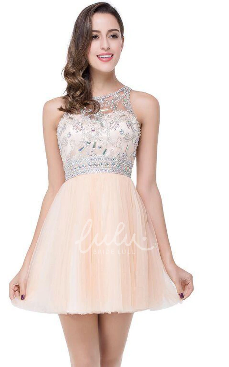 Elegant Crystal Beadings Chiffon Prom Dress Short Women's Formal Gown