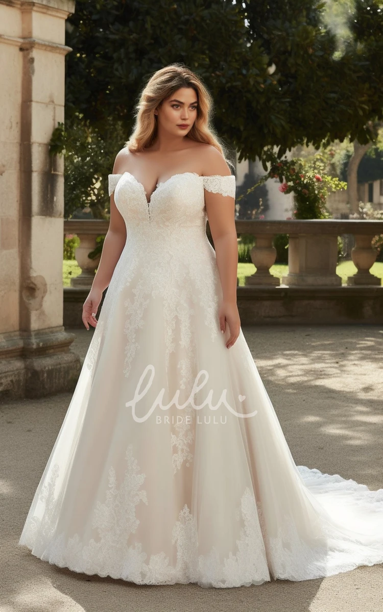 Plus Size A-Line Chiffon Lace Wedding Dress Sleeveless Elegant Romantic Off-the-Shoulder