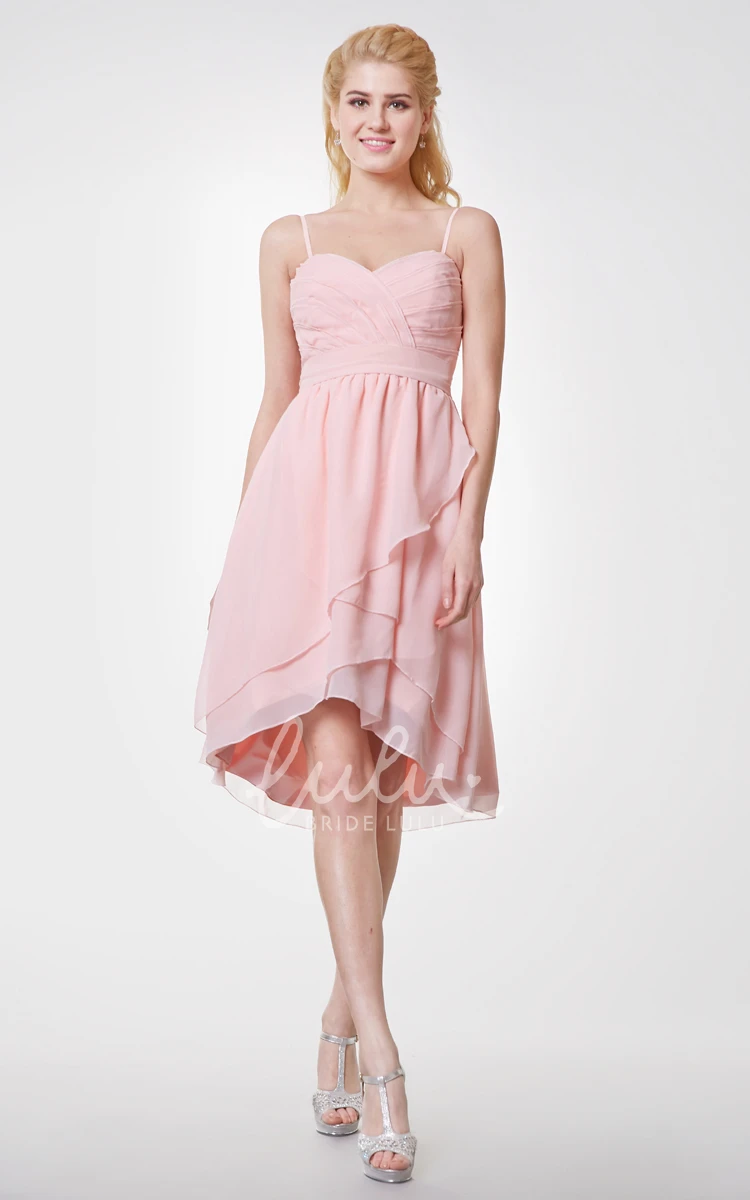 High Low Chiffon Bridesmaid Dress Sweetheart and Spaghetti Straps