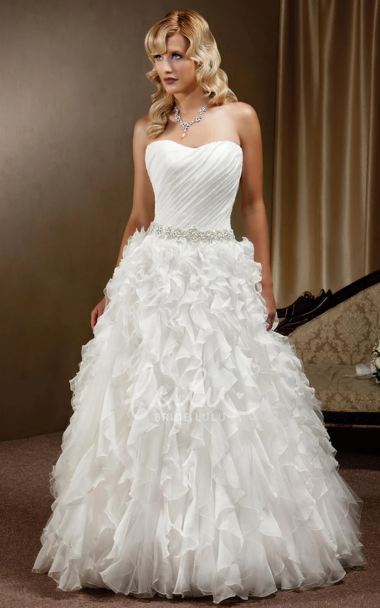 Cascading-Ruffle Strapless Chiffon Wedding Dress with Ruching