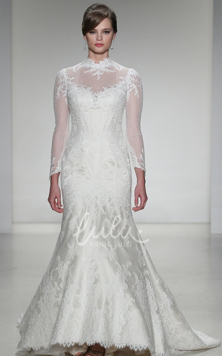 Maxi Trumpet Wedding Dress with Long-Sleeves and Lace Appliques