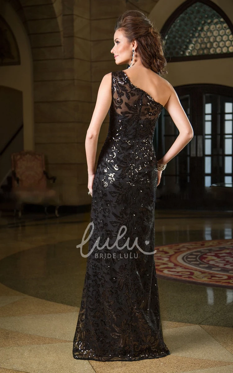 Sequin One-Shoulder Gown with Illusion Back