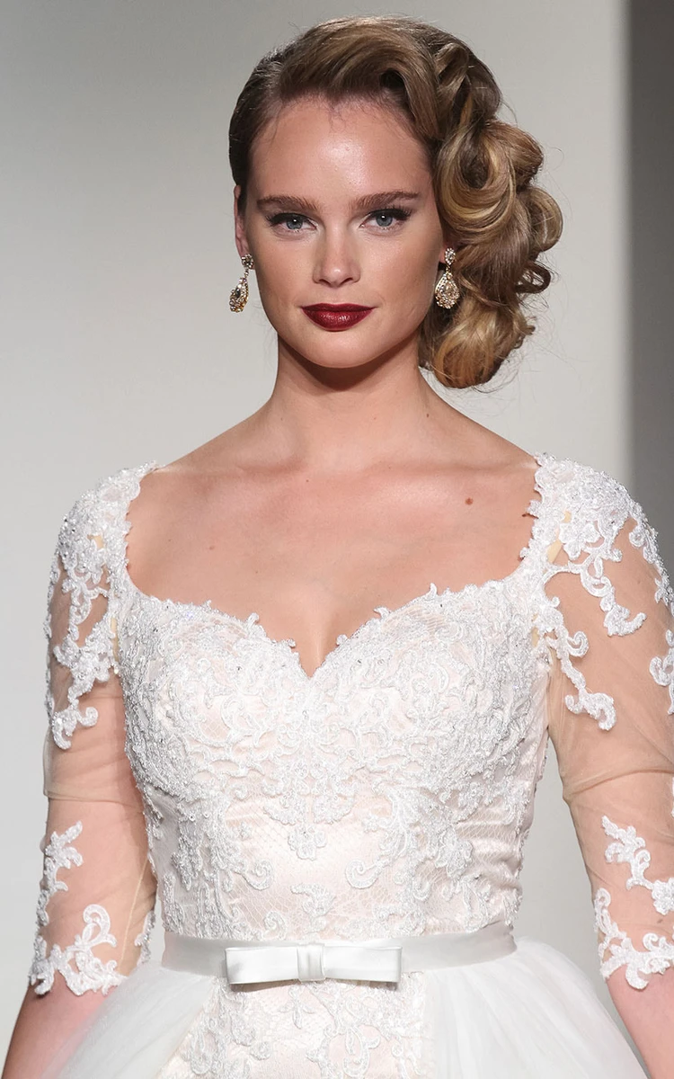 Half-Sleeve Lace Wedding Dress with Keyhole Ball Gown Style