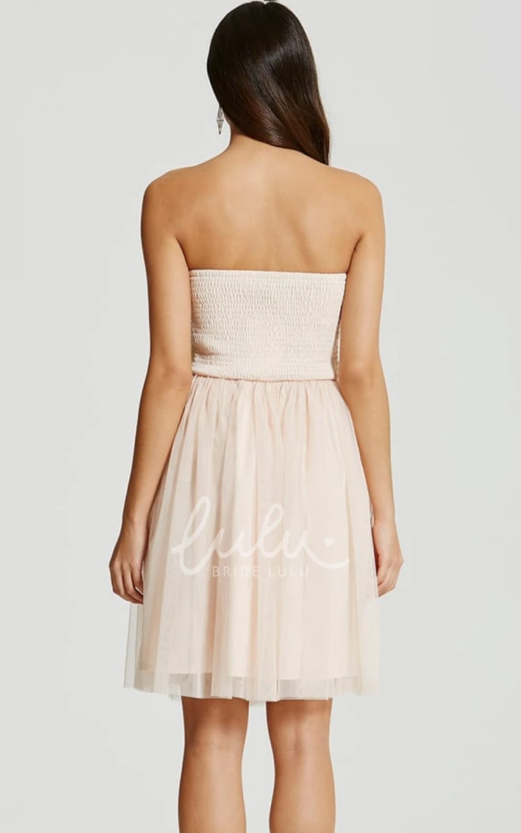 Strapless Appliqued Tulle Bridesmaid Dress Short & Elegant