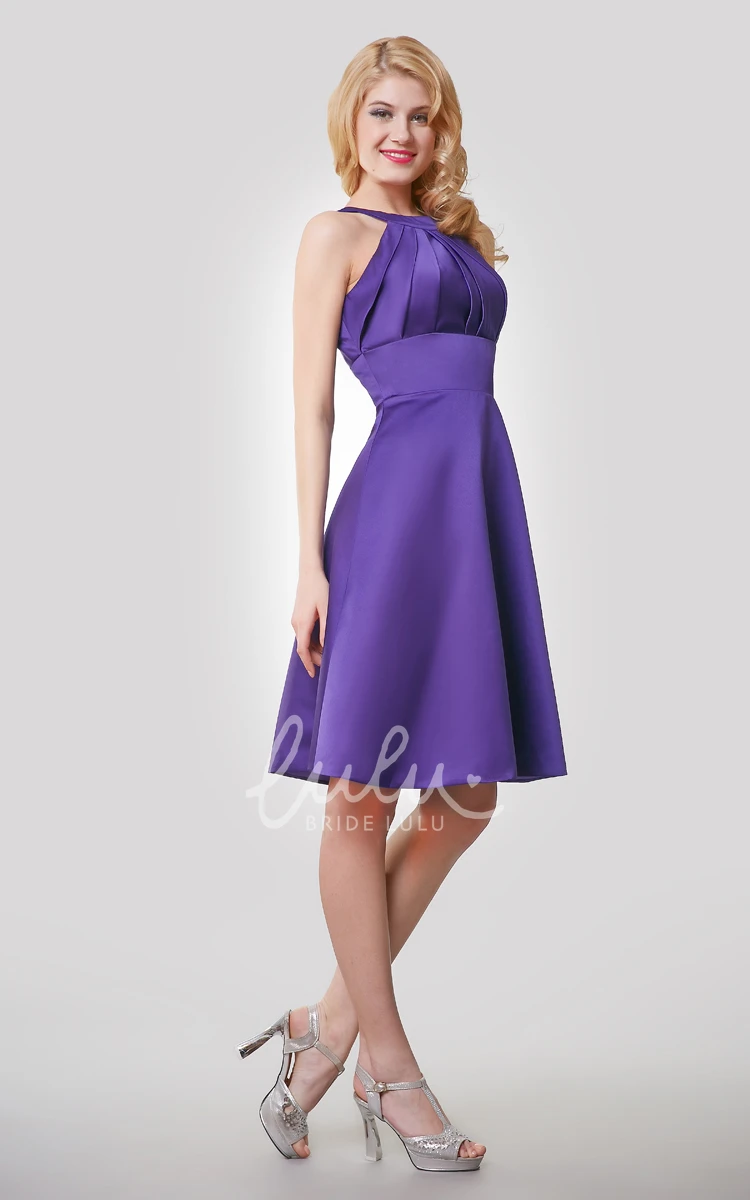 A-Line Knee Length Satin Bridesmaid Dress With Ruching Keyhole Back