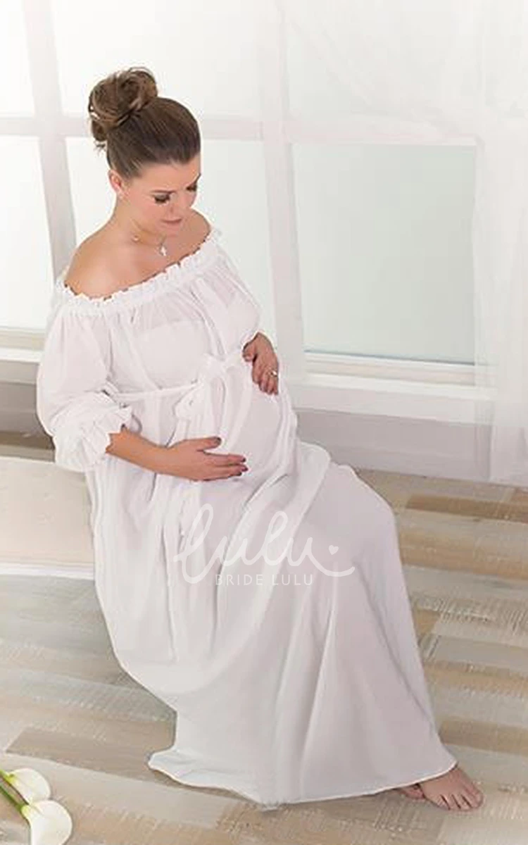 Long Sleeve A-Line Maternity Wedding Dress with Sweep Train