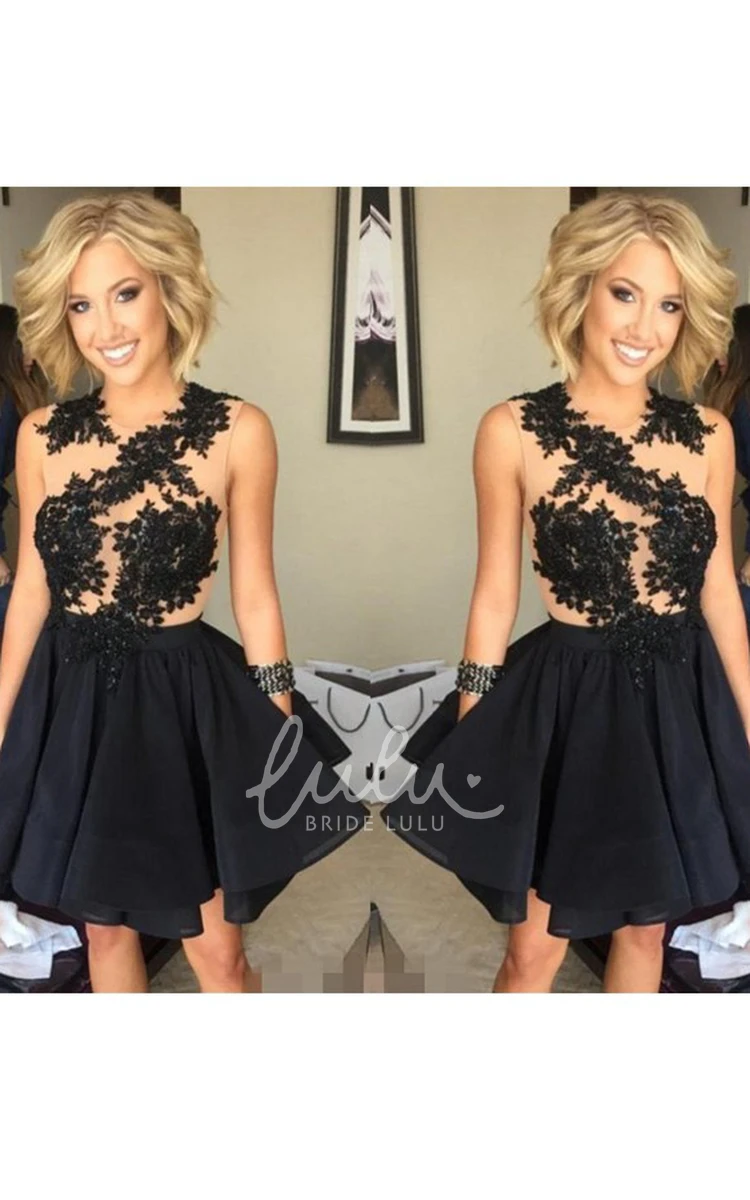 Chiffon Lace A-line Homecoming Dress with Jewel Appliques and Ruffles