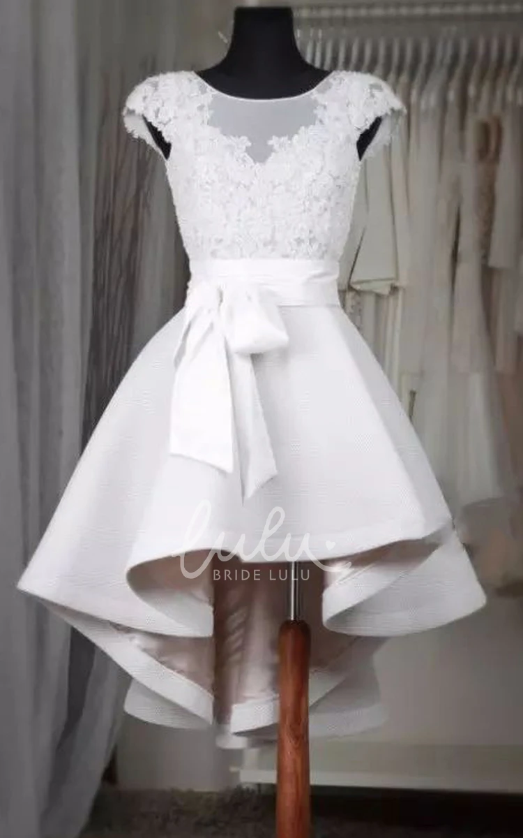 A-line Satin Wedding Dress with Bow Ruffles Sash and Square Neckline