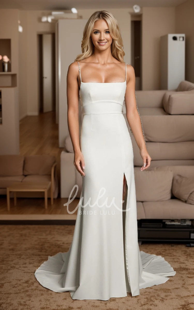 Sexy Modern Trumpet Spaghetti Strap Wedding Dress Elopement Casual Sleeveless Backless Split Front Beach Garden Bridal Gown