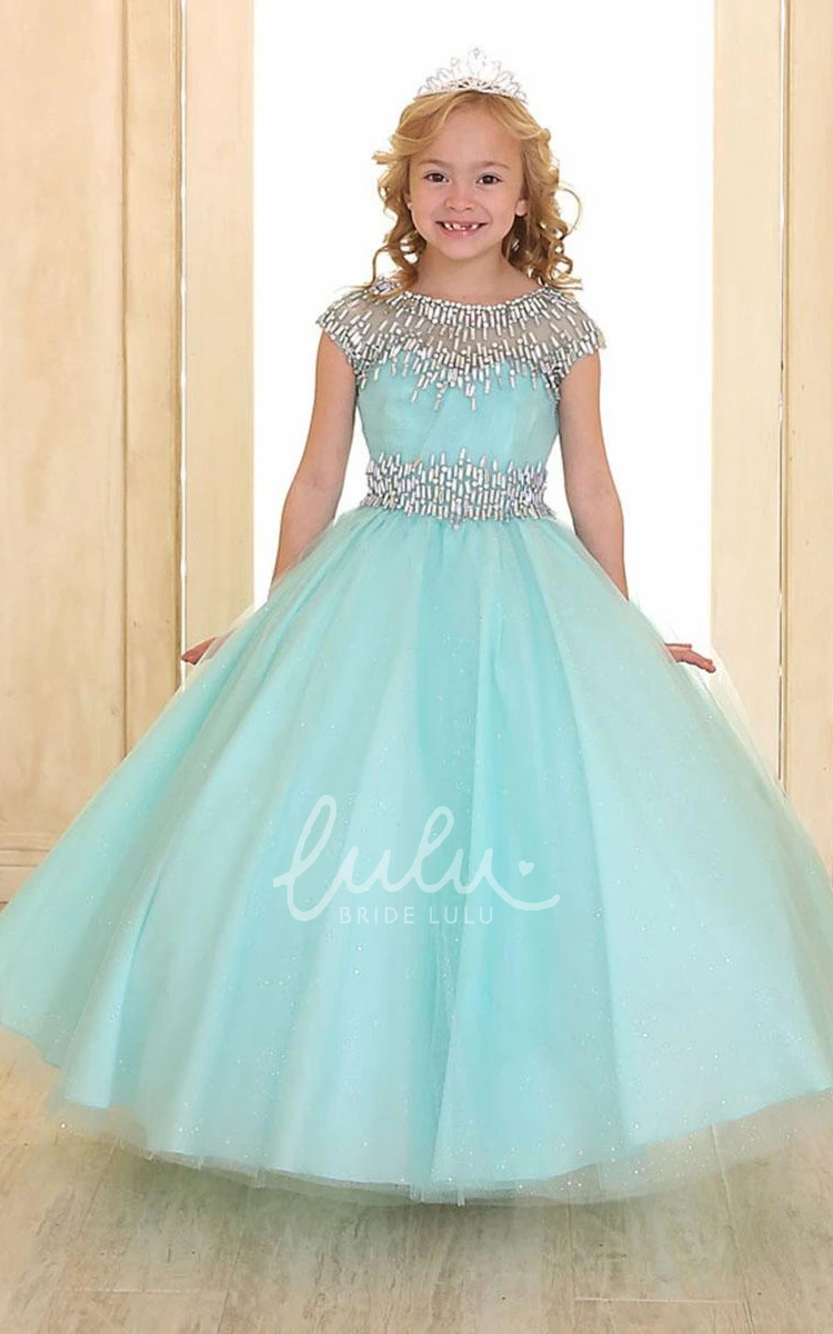 Tiered Tulle Flower Girl Dress with Illusion Bodice Elegant Wedding Dress