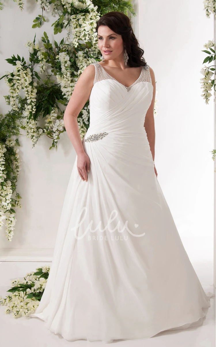 Chiffon V-Neck Bridesmaid Dress with Beading and Ruching