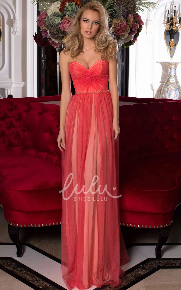 Sleeveless Tulle Prom Dress with Criss-Cross Sweetheart and Waist Jewellery in Sheath Style