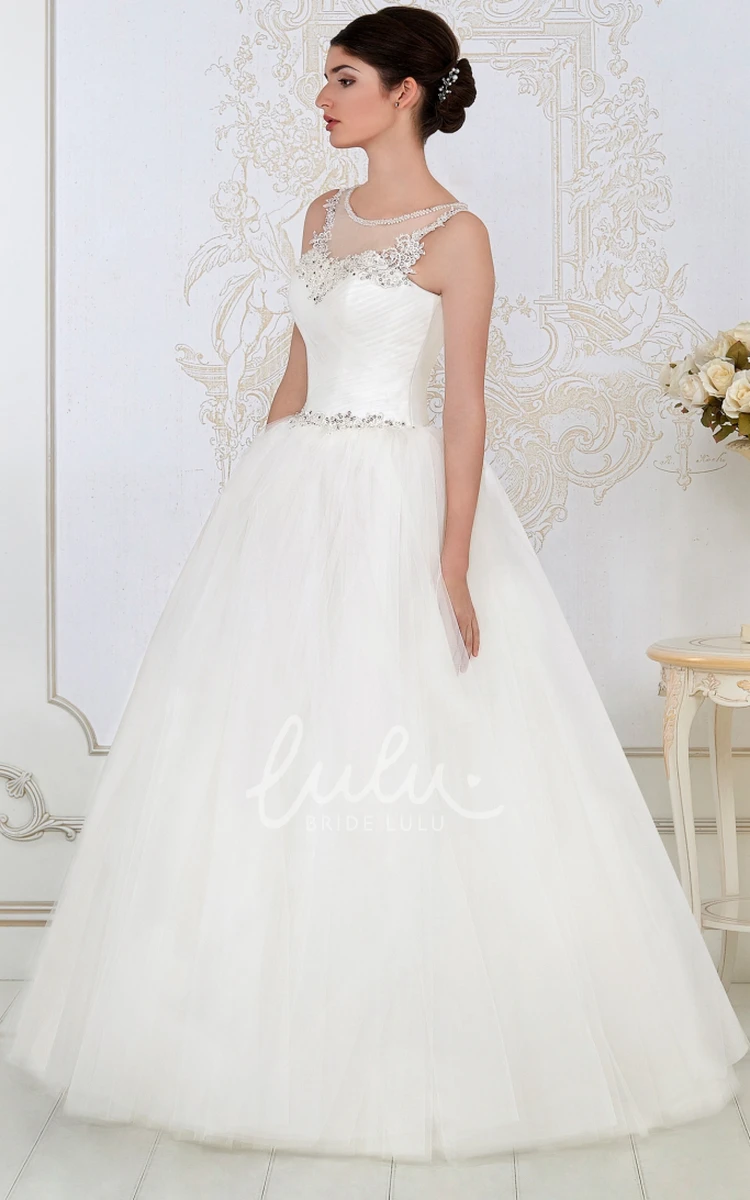 Criss Cross Beaded Sleeveless Scoop-Neck Tulle Ball Gown Wedding Dress