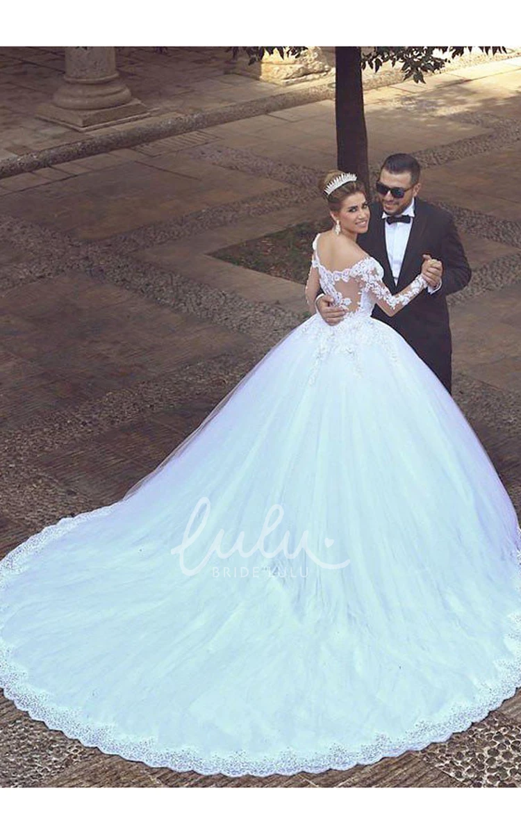 Illusion Ball Gown Wedding Dress with Off-the-shoulder Lace Bodice