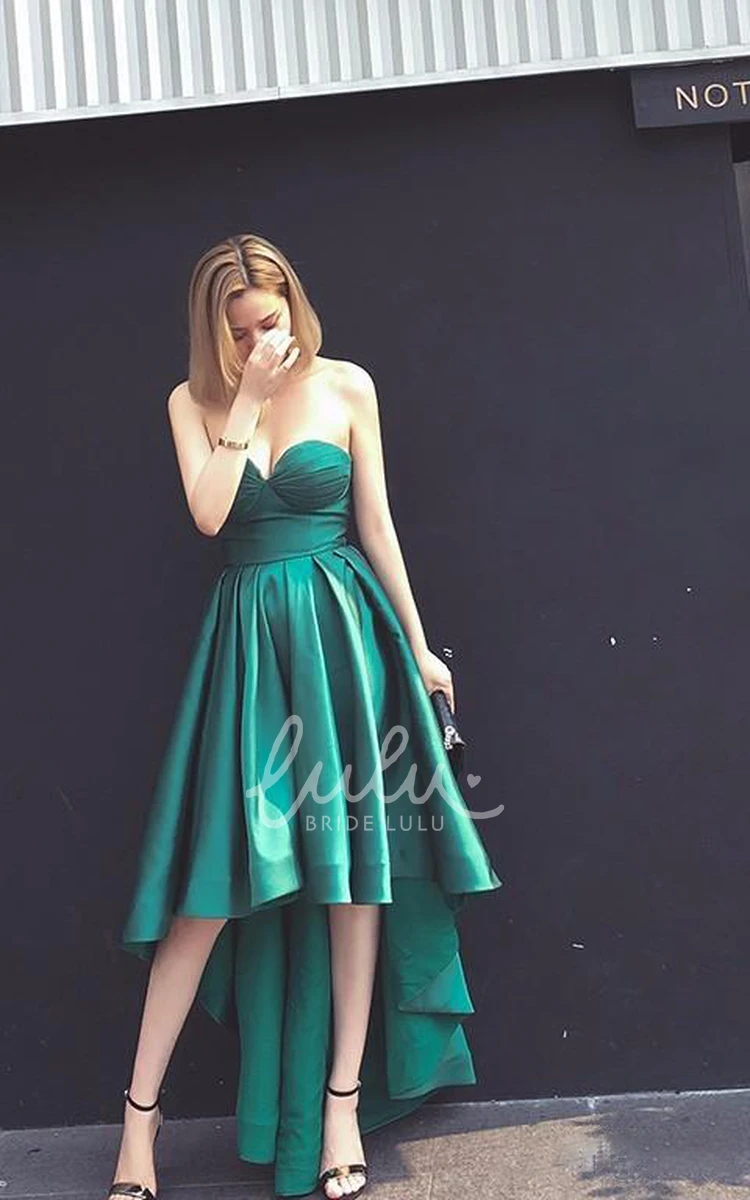 Sexy Strapless Satin High-Low Gown with Ruching Unique Prom Dress