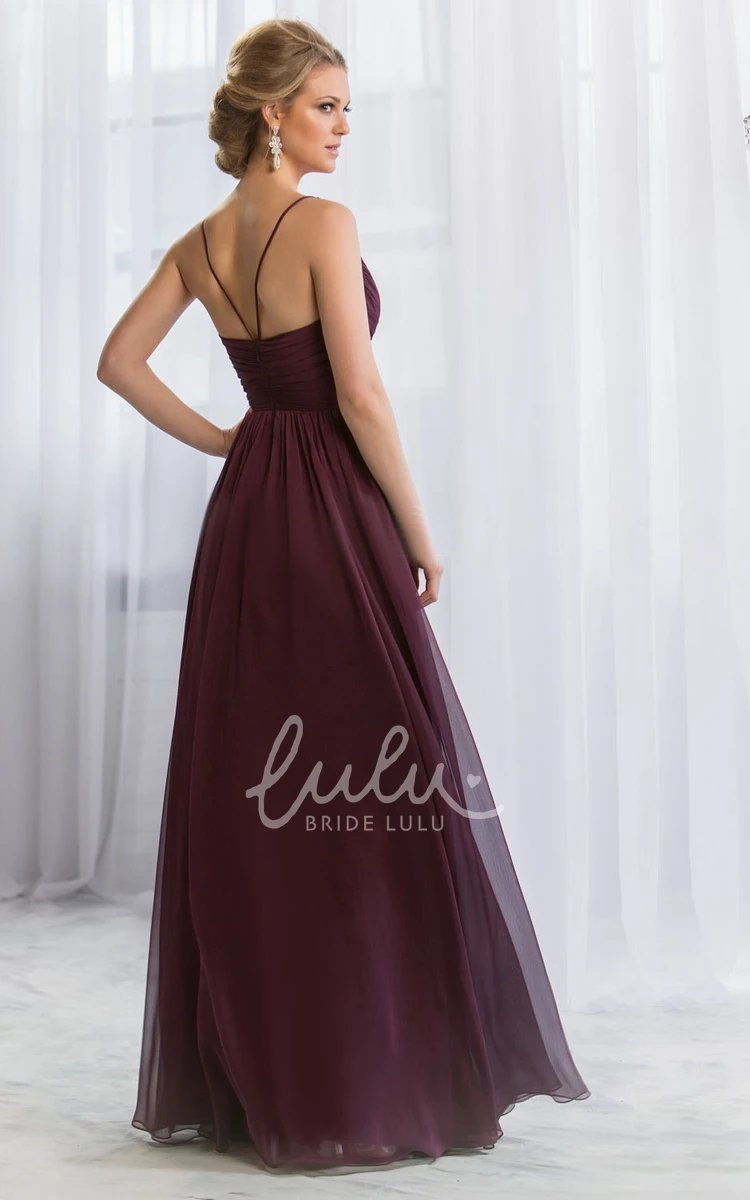 Knot Pleated V-Neck A-Line Bridesmaid Dress Sleeveless Style