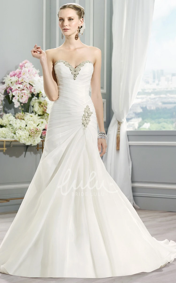 Ruched Organza Sweetheart Wedding Dress with Broach Classy Bridal Gown