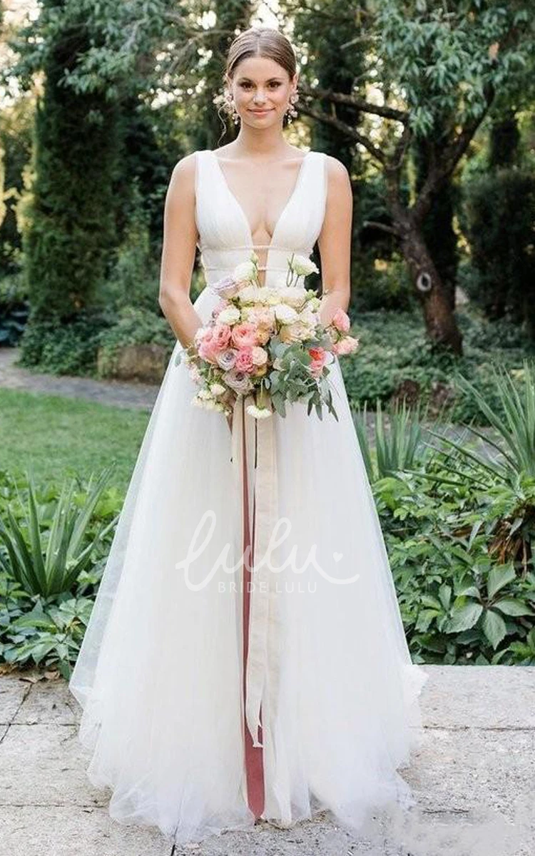 Romantic A-Line Tulle Wedding Dress with Sleeveless Design and Ruffles