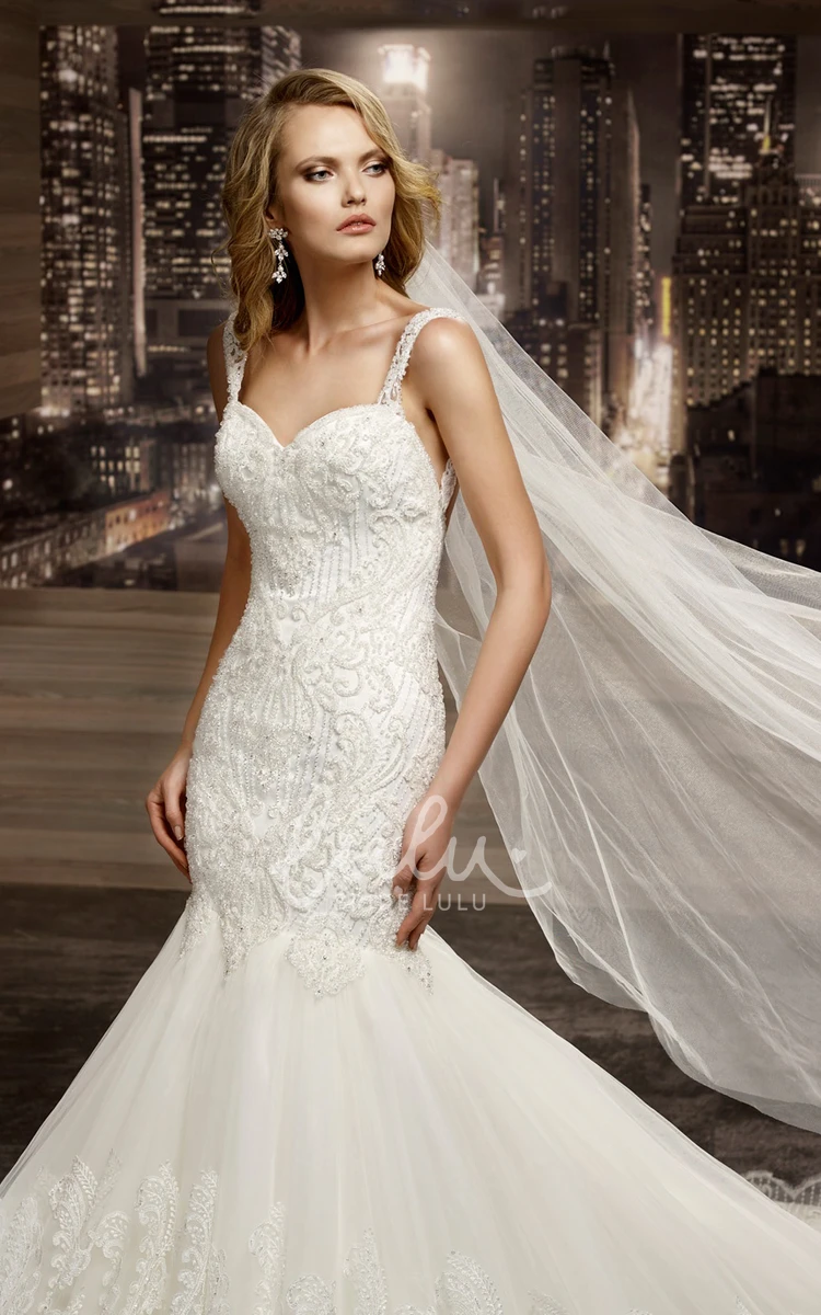 Mermaid Wedding Dress with Sweetheart Neckline Court-train Lace Straps Open Back